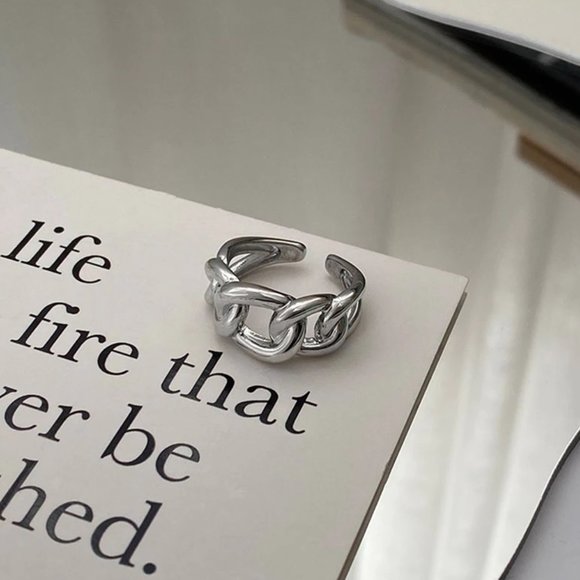 NEW Silver Gold Resizable Twisted Geometric Chunky Chain Rings - Picture 4 of 7